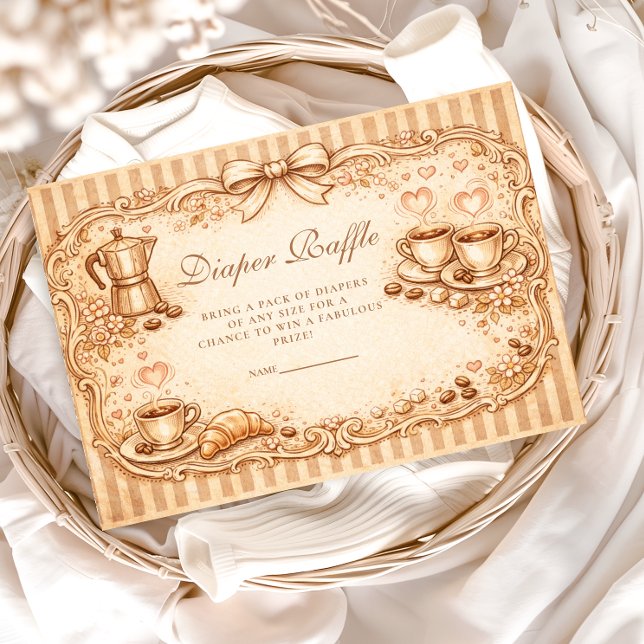 Carte D'accompagnement Vintage Café Baby Shower Diapper Raffle (Créateur téléchargé)