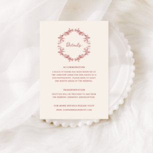 Carte D'accompagnement Vintage Chinoiserie Crimson Red Mariage Détails