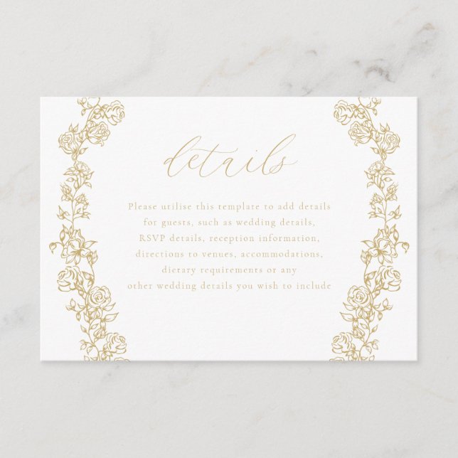 Carte D'accompagnement Vintage Chinoiserie Gold Wreath Mariage détails (Devant)