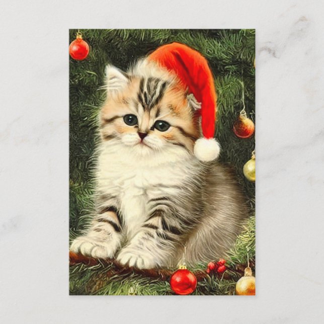 Carte D'accompagnement Vintage Christmas Kitten (Devant)