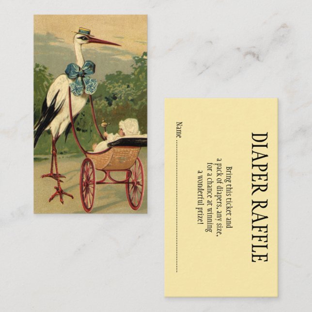 Carte D'accompagnement Vintage cigogne victorienne, Baby shower (Devant / Derrière)