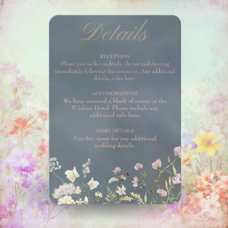 Carte D'accompagnement Vintage Elégant bleu Dusty Floral Mariage