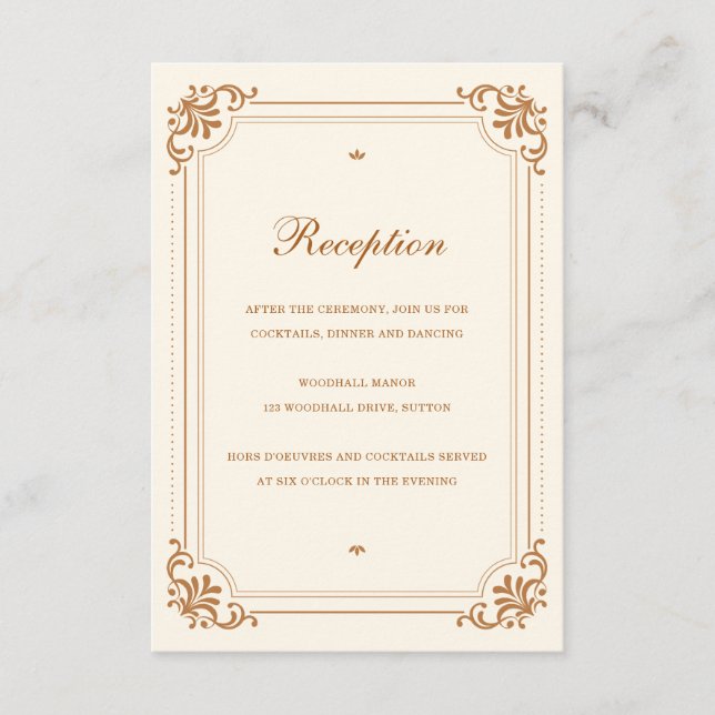 Carte D'accompagnement Vintage Élégant Réception Cuivre Mariage ivoire (Devant)