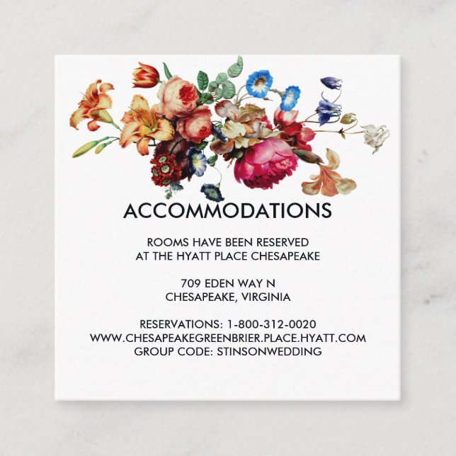 Carte D'accompagnement Vintage Fleur  Mariage Hôtel Hébergement (Devant)