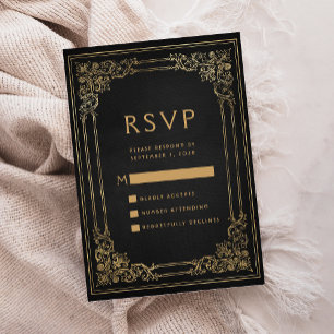 Carte D'accompagnement Vintage Frame Black Gold Wedding RSVP