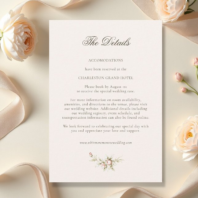 Carte D'accompagnement Vintage Garden Ethereal Blush Wedding Details (vintage garden ethereal blush floral wedding details card romantic regency jane austin castle)