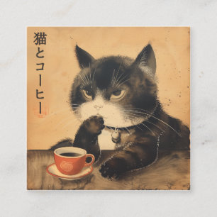 Carte D'accompagnement Vintage Japon art chat mignon avec une tasse de ca