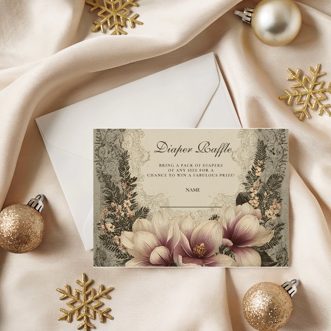 Carte D'accompagnement Vintage Magnolia Baby Shower Diapper Raffle (Créateur téléchargé)