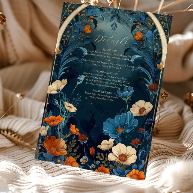 Carte D'accompagnement Vintage Marine Bleu Art Nouveau Mariage (Créateur téléchargé)