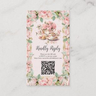 Carte D'accompagnement Vintage Pink Floral Tea Party RSVP Réponse QR