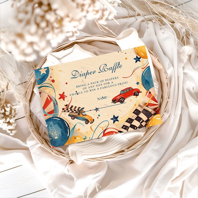 Carte D'accompagnement Vintage Race Car Diapper Raffle (Créateur téléchargé)