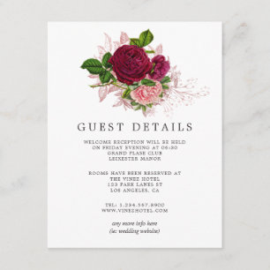 Carte D'accompagnement Vintage Shabby Blush et Bourgogne Détails de l'inv