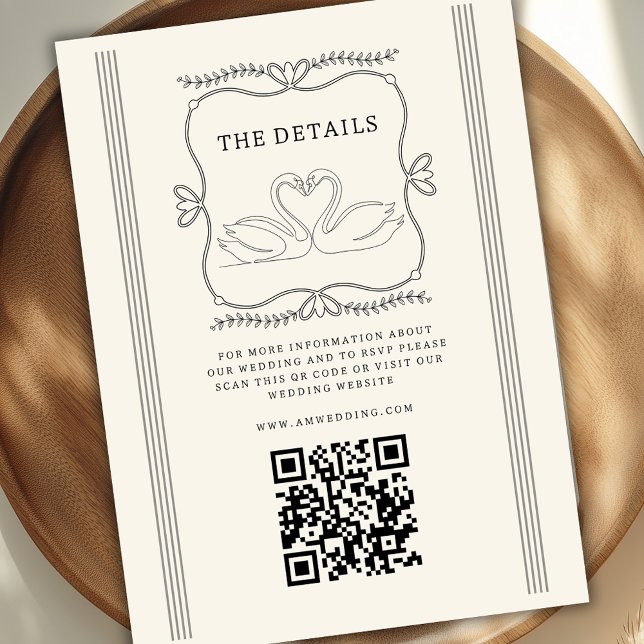 Carte D'accompagnement Vintage Swans QR Code Wedding Details  (Créateur téléchargé)