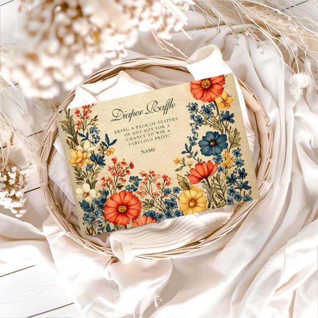 Carte D'accompagnement Vintage Wildflower Botanical Diapper Raffle  (Créateur téléchargé)