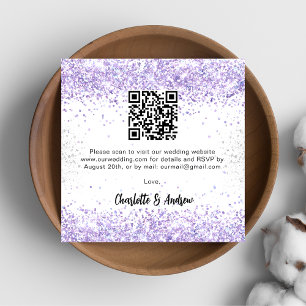 Carte D'accompagnement Violet blanc Code QR mariage RSVP