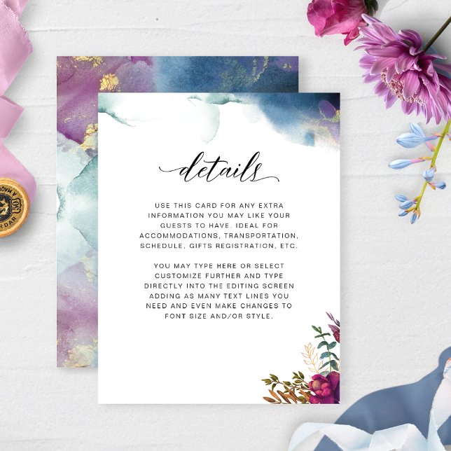 Carte D'accompagnement Violet, Bleu et Turquoise, Détails du Jardin Mysti (Créateur téléchargé)