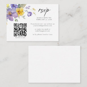 Carte D'accompagnement Violet Jaune Lavande Floral QR Code Mariage RSVP