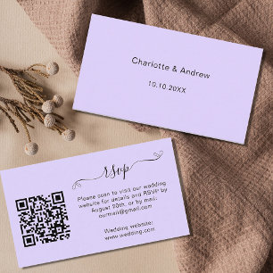 Carte D'accompagnement Violet wedding response website QR code RSVP