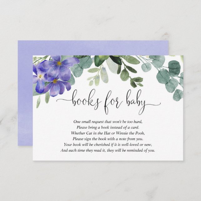Carte D'accompagnement Violets violets violets livres de baby shower pour (Devant / Derrière)