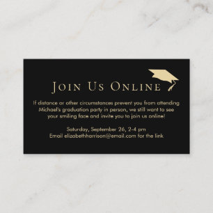 Carte D'accompagnement Virtual Online Graduation Party Black Gold