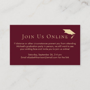 Carte D'accompagnement Virtual Online Graduation Party Burgundy Gold
