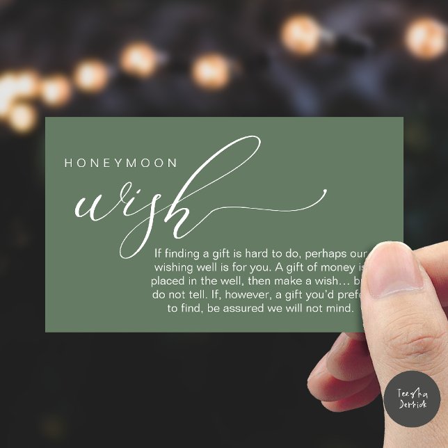 Carte D'accompagnement Vœu de lune de miel, Cadeau, Une note sur les cade (Honeymoon Fund Wishing Well, Wish, A Note On Gifts Enclosure Card in Sage Green)