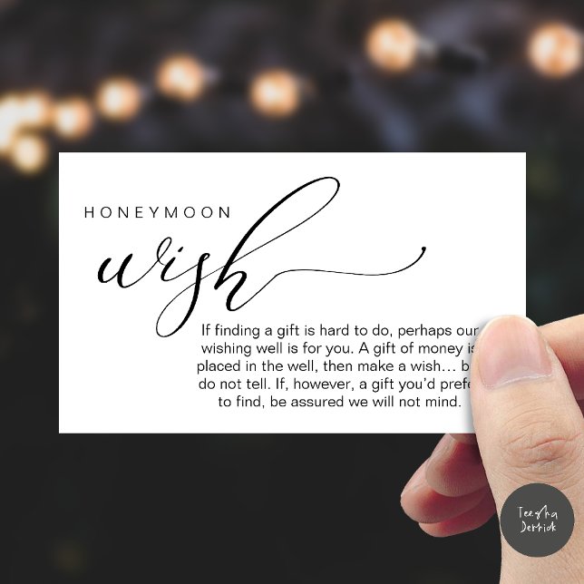 Carte D'accompagnement Vœu de lune de miel, Cadeau, Une note sur les cade (Honeymoon Fund Wishing Well, Wish, A Note On Gifts Enclosure Card in Black White)