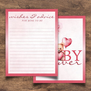 Carte D'accompagnement Vœux et conseils pour la baby shower Ourson en pel