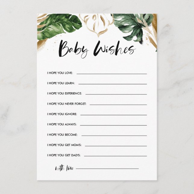 Carte D'accompagnement Voeux tropicaux pour le Baby shower Feuille Baby G (Devant)