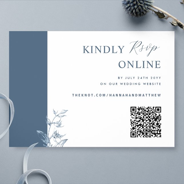 Carte D'accompagnement Voiture de boîtier Mariage RSVP Blue Elegant QR Co (Créateur téléchargé)