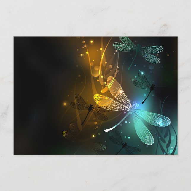 Carte D'accompagnement Vol de libellule verte lumineuse (Devant)