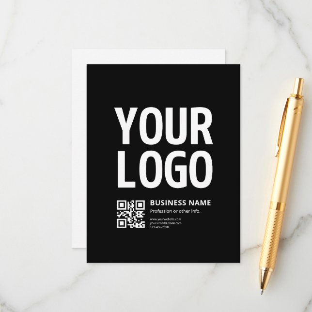 Carte D'accompagnement Votre logo avec QR code et texte modifiables (Devant/Arrière en situation)