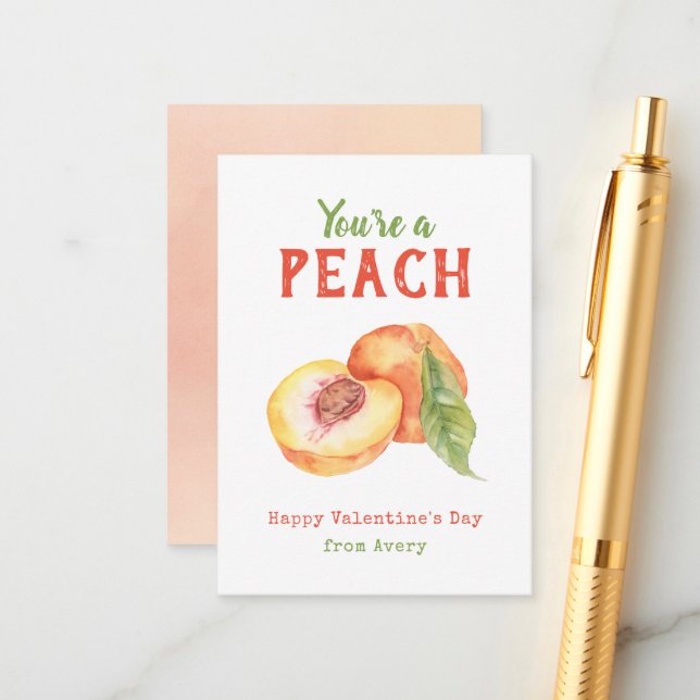 Carte D'accompagnement Vous êtes une école pour enfants Peach Valentine's (Devant/Arrière en situation)