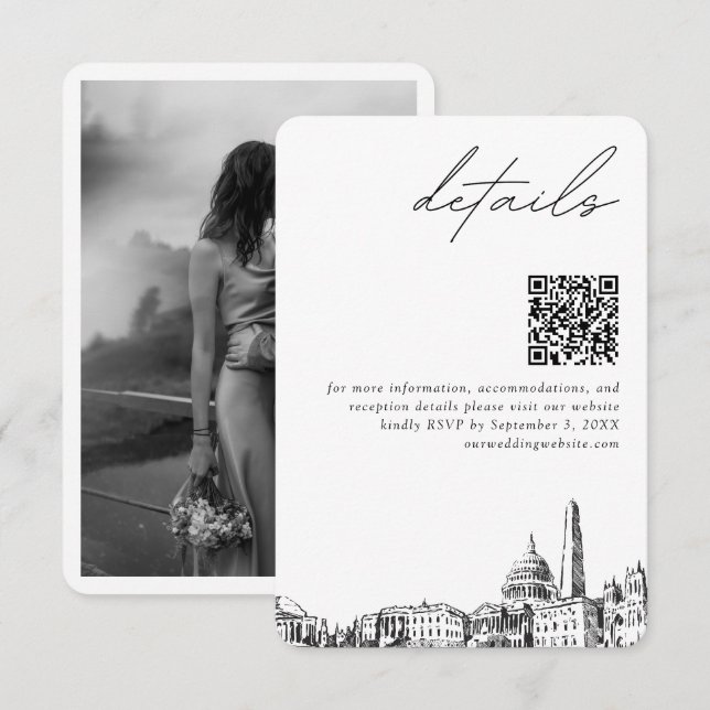 Carte D'accompagnement Washington DC Mariage Détails modernes QR Code (Devant / Derrière)