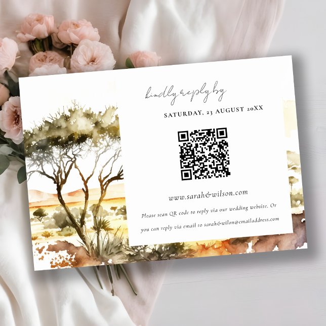 Carte D'accompagnement Watercolor African Landscape Wedding RSVP QR Code (Créateur téléchargé)
