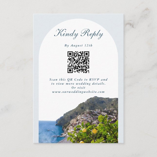 Carte D'accompagnement Watercolor Amalfi Coast Arch Italy Lemons Wedding (Devant)