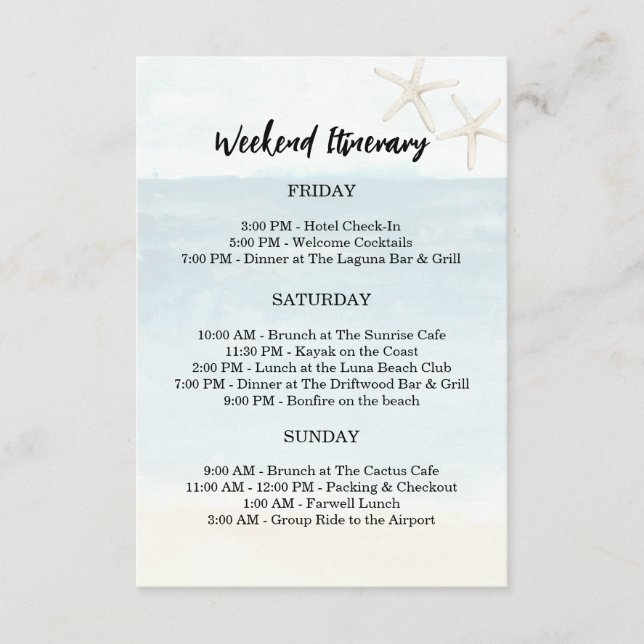 Carte D'accompagnement Watercolor Beach Bachelorette Party Week-end (Devant)