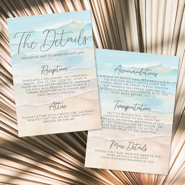 Carte D'accompagnement Watercolor Beach Détails du mariage (Watercolor Beach Wedding Details Enclosure Card)