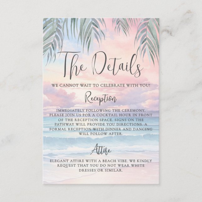 Carte D'accompagnement Watercolor Beach Wedding Details (Devant)