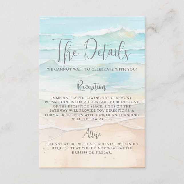 Carte D'accompagnement Watercolor Beach Wedding Details (Devant)