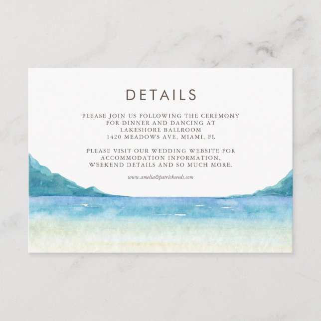 Carte D'accompagnement Watercolor Beachfront Tropical Mariage Détails (Devant)