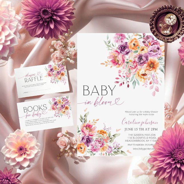 Carte D'accompagnement Watercolor Blush Pink Bloom Diaper Raffle  (Créateur téléchargé)