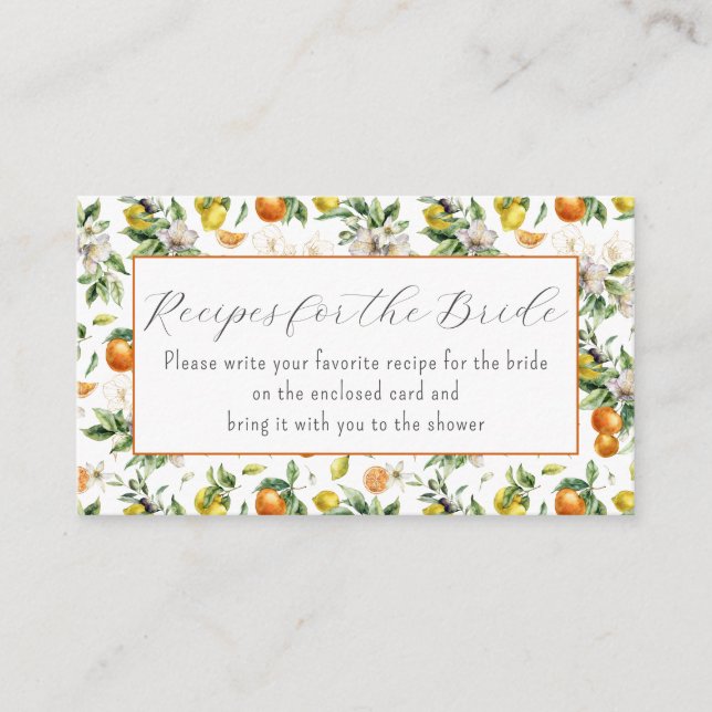 Carte D'accompagnement Watercolor Citrus Bridal Shower Bring A Recipe (Devant)