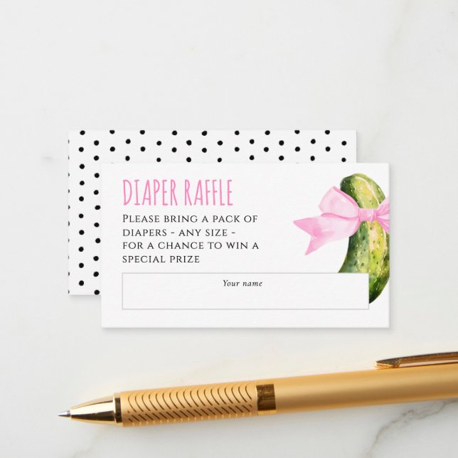 Carte D'accompagnement Watercolor Dill Pickle Baby Shower Diaper Raffle (Devant/Arrière en situation)