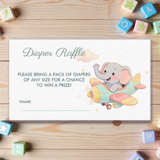 Carte D'accompagnement Watercolor Elephant Airplane Diaper Raffle Card