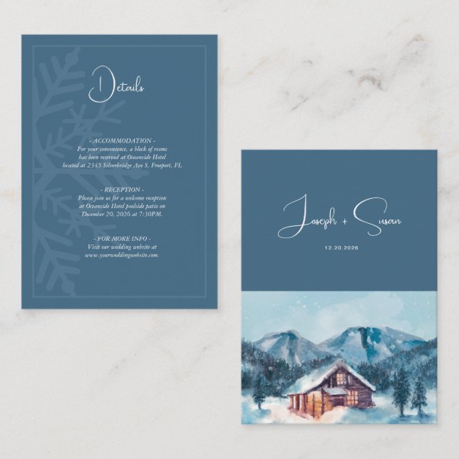 Carte D'accompagnement Watercolor Forest Winter Snowy Mountain Détails (Devant / Derrière)