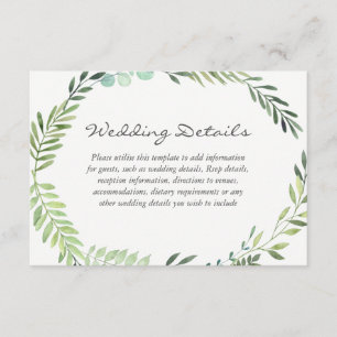 Carte D'accompagnement Watercolor Green Leaf Wreath Détails du Mariage