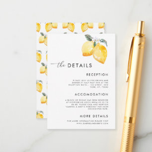 Carte D'accompagnement Watercolor Lemons Script Mariage d'été Détails