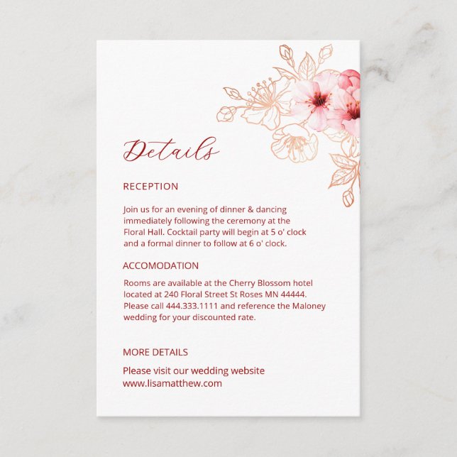 Carte D'accompagnement Watercolor Line Art Cherry Blossom Details (Devant)