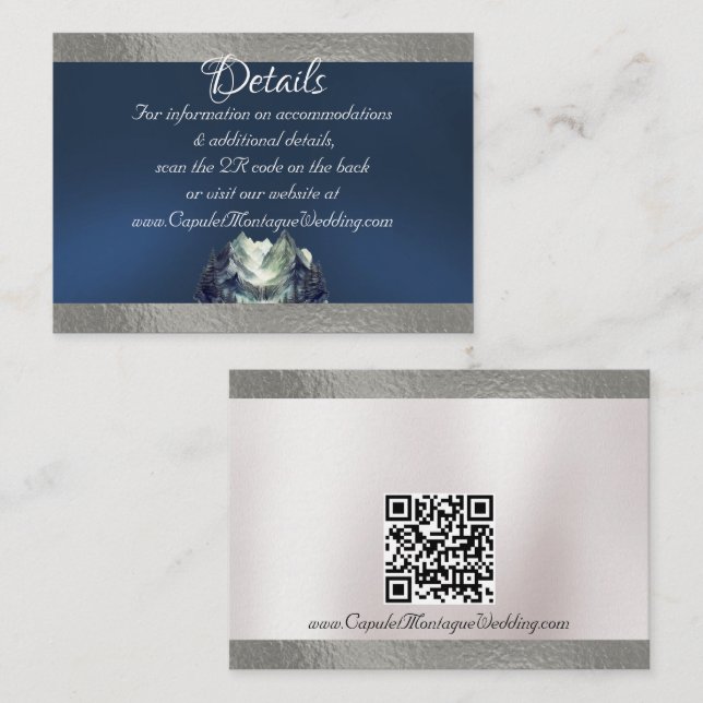 Carte D'accompagnement Watercolor Mountain & Ribbon, code QR (Devant / Derrière)